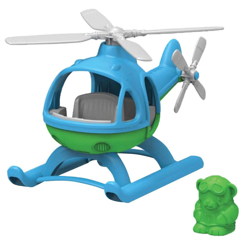 This eco-friendly chopper features two spinning rotos and sleed skids on the bottom for easy landings and a pilot bear figure that fits perfectly in the spacious cockpit, complete with a full dashboard. 