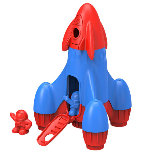  The fully equipped, 2-in-1 set includes a detachable top capsule and two astronauts that sport molded spacesuits, helmets, and dual-tank backpacks. Powered by a main booster and three auxiliary fin boosters, the Rocket has a large door that flips down to double as a set of steps up into the main cavity, while the detachable nose cone capsule has its own door that opens to reveal buttons and dials.