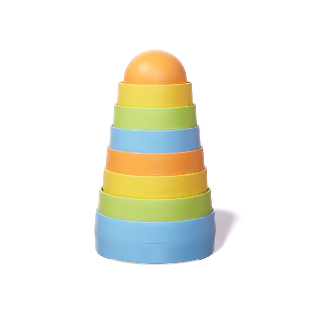 The Green Toys™ Stacker takes a classic toy and makes it safer and more playful. The eight whimsically coloured nesting pieces stack easily from large to small, while also allowing little builders to use their imagination and stack in any order.