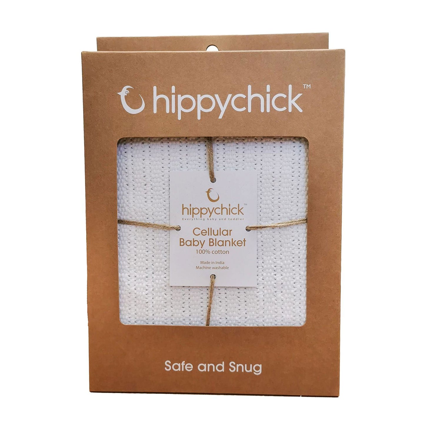 Baby Cellular Blanket by Hippychick, with open weave knit for improved air circulation. The open weave cell construction of the cellular blanket traps air which helps keep your baby warm in winter and cool in the summer.