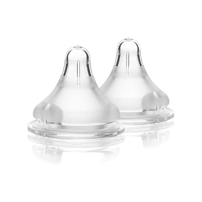 Image shows two Lansinoh NaturalWave® teats designed for seamless bottle feeding, promoting natural oral development and reducing nipple confusion.