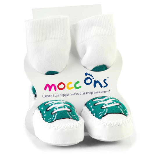Mocc Ons Slipper Socks (Turquoise Sneaker)