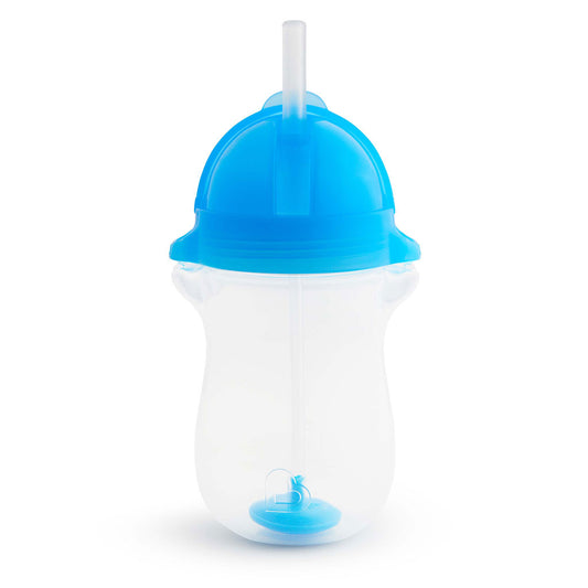 With this Munchkin weighted straw cup, your toddler can hold it like a bottle but drink from a straw. The weighted straw cup dispenses liquid from any angle. 
