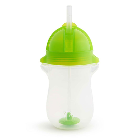 With this Munchkin weighted straw cup, your toddler can hold it like a bottle but drink from a straw. The weighted straw cup dispenses liquid from any angle.