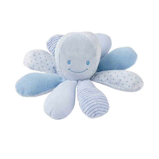 Suitable from newborn this little octopus from Nattou offers textures and lovely soft features to keep your little one comforted and entertained. As little one grows, aid their development with crinkly textures, rattles, squeakers and different fabrics.