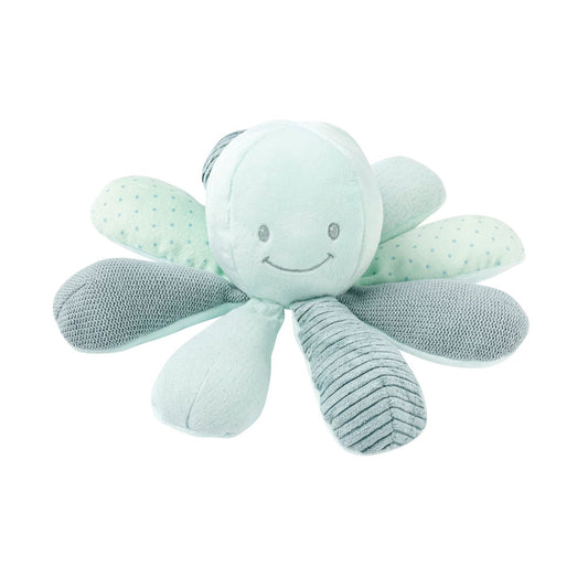 Suitable from newborn this little octopus from Nattou offers textures and lovely soft features to keep your little one comforted and entertained. As little one grows, aid their development with crinkly textures, rattles, squeakers and different fabrics.