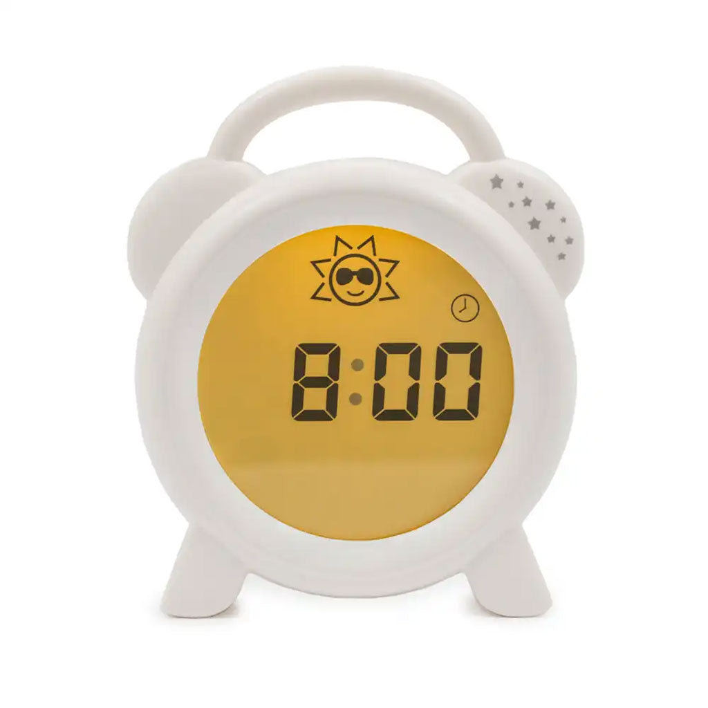 The Snoozee Sleep Trainer Clock has been designed to help toddlers start to understand the concept of day and night by using visual concepts of light and familiar imagery, and then a digital display as they start to recognise numbers.