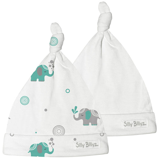 Created by Silly Billyz, using their signature super soft jersey cotton, these delightful cotton  baby hats are the perfect gift for any newborn. The soft cotton jersey is warm and comfortable on delicate skin.  It comes as a pack of 2 -  featuring one design beanie and one plain white beanie.