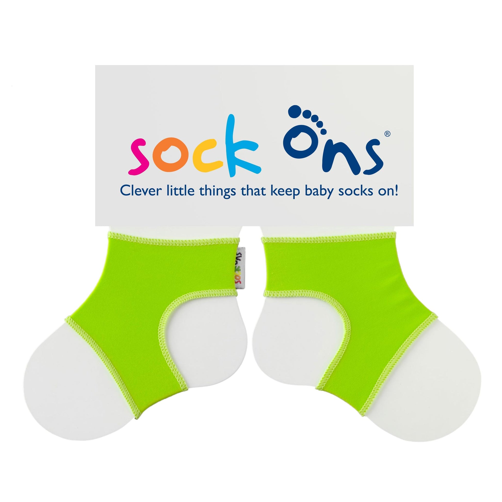 Made of soft, stretchy material, Sock Ons are designed to fit over regular socks, keeping them firmly in place no matter how hard your baby kicks and tugs.