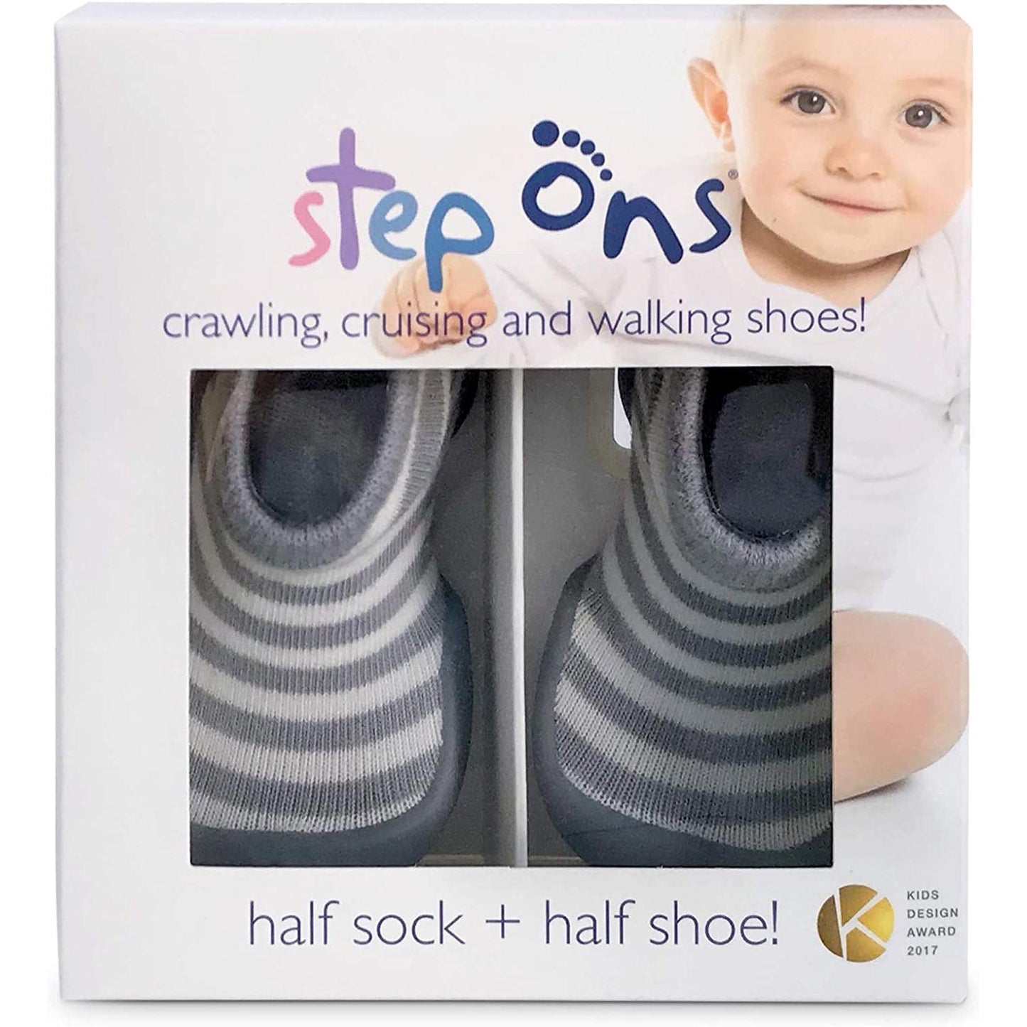 Step Ons Baby Sock Shoe (Grey Stripe)