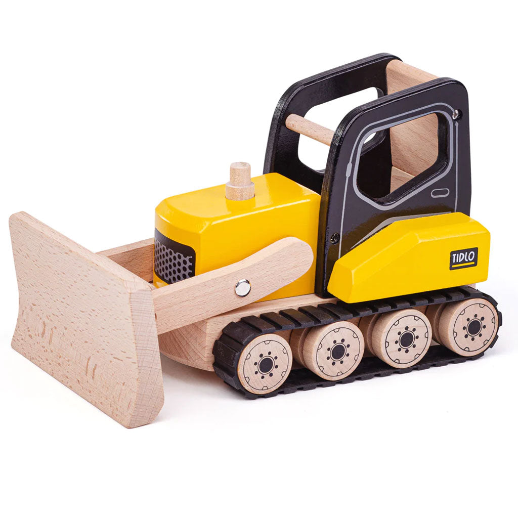 The Bulldozer toy even has working caterpillar tracks, adding a realistic touch to any pretend construction site. Its rounded easy to hold shape is perfect for little hands. An open top cab design allows for little workers to fit in easily.