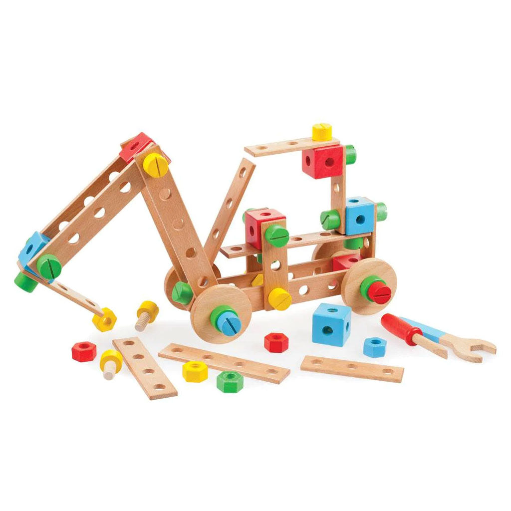 Imaginative youngsters will be able to go above and beyond with the Tidlo Construction Set. With 91 pieces, this construction toy kit contains tools, coloured screws, bolts, wheels, blocks and planks; all of which can be pieced together to build even the most complex creations.
