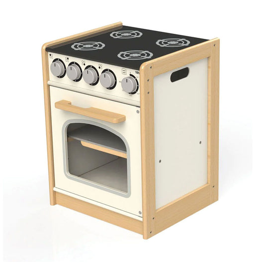 Budding young chefs can cook up a storm in this sturdy White Kids Wooden Cooker from Tidlo. With clicking dials, hob detailing, and a removable oven tray, this cooker is a great addition to any play kitchen. 