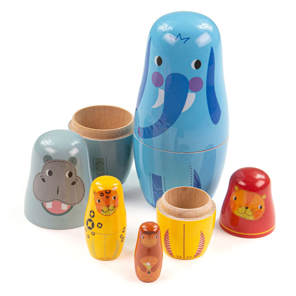 Russian nesting dolls are great for discussing what food the animals eat, what noises they make, the type of environment they live in and so on.