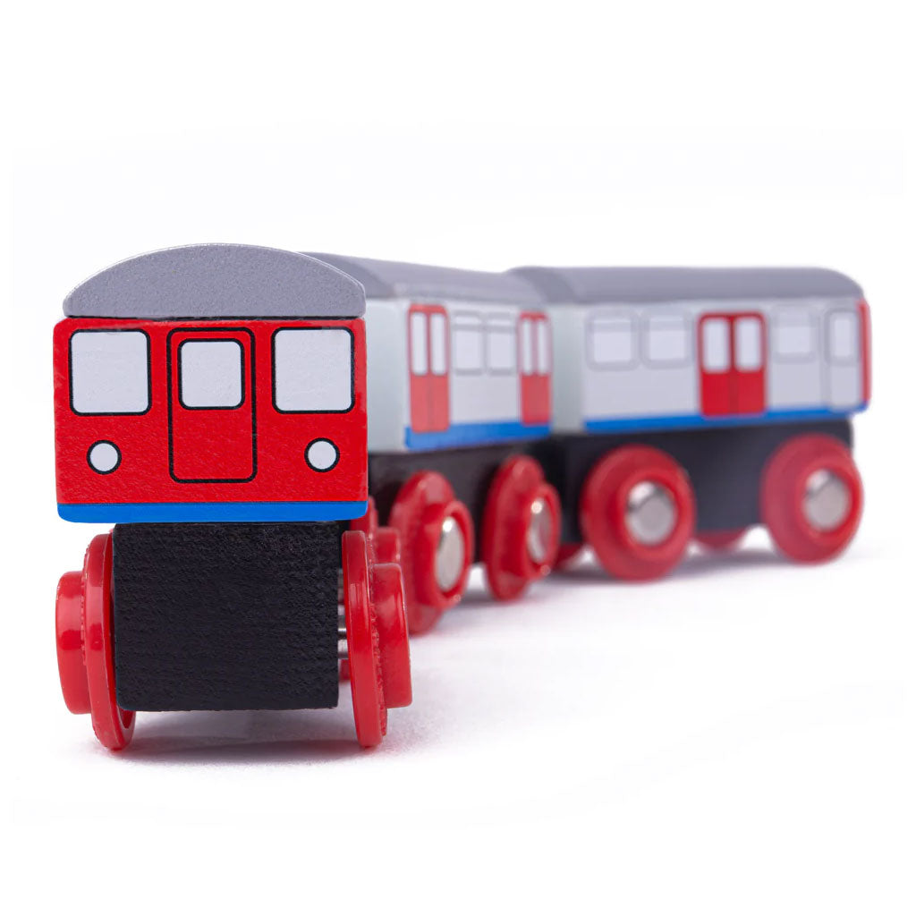 The Tidlo Underground Train is a wooden replica of the iconic London Underground Train, transporting tourists and locals around the big city! A fun addition to any wooden train set. Features three underground carriages.