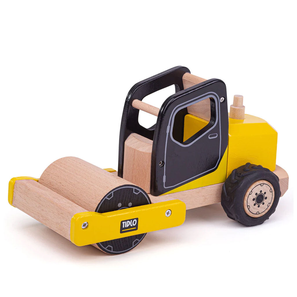This realistic yellow road roller toy with movable parts and wheels is great for playing, pushing and discovering. Its large, chunky rubber tyres are ideal to grip smooth surfaces and its rounded, easy to hold shape is perfect for little hands.