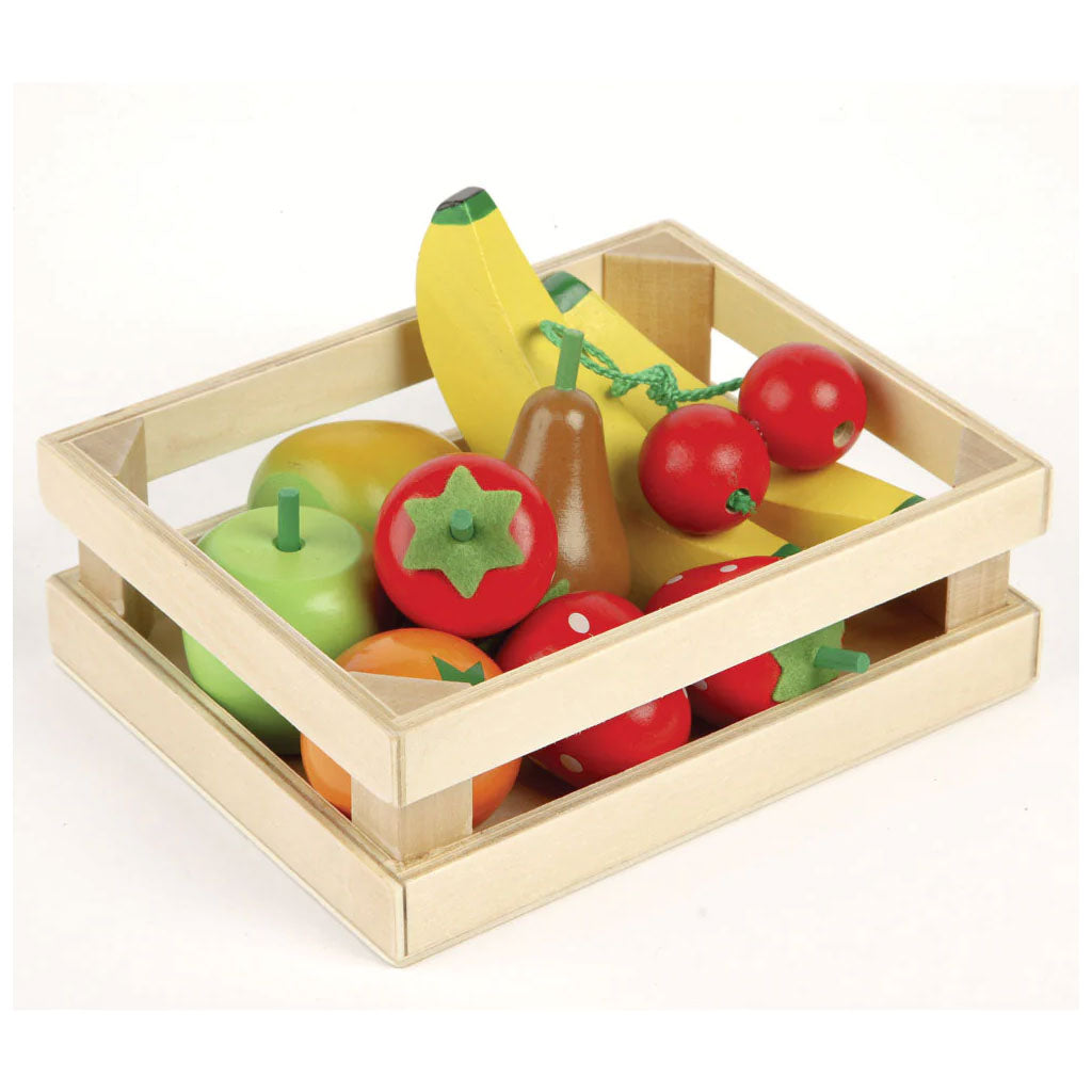 This delightful Wooden Fruit Salad set has everything that is needed for a perfect summer fruit salad including bananas, strawberries, cherries, apple, a pear and an orange.  All of the toy food fruit comes supplied in a handy wooden storage crate.