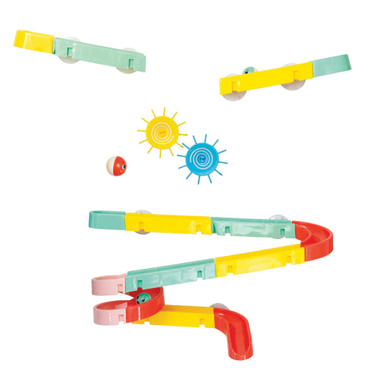 This wild and wet bath toy encourages children to engage in interactive water explorations. Tiger Tribe’s marble run toy features steep vertical drops, rotating cogs and vortex bends for marbles to whizz down.