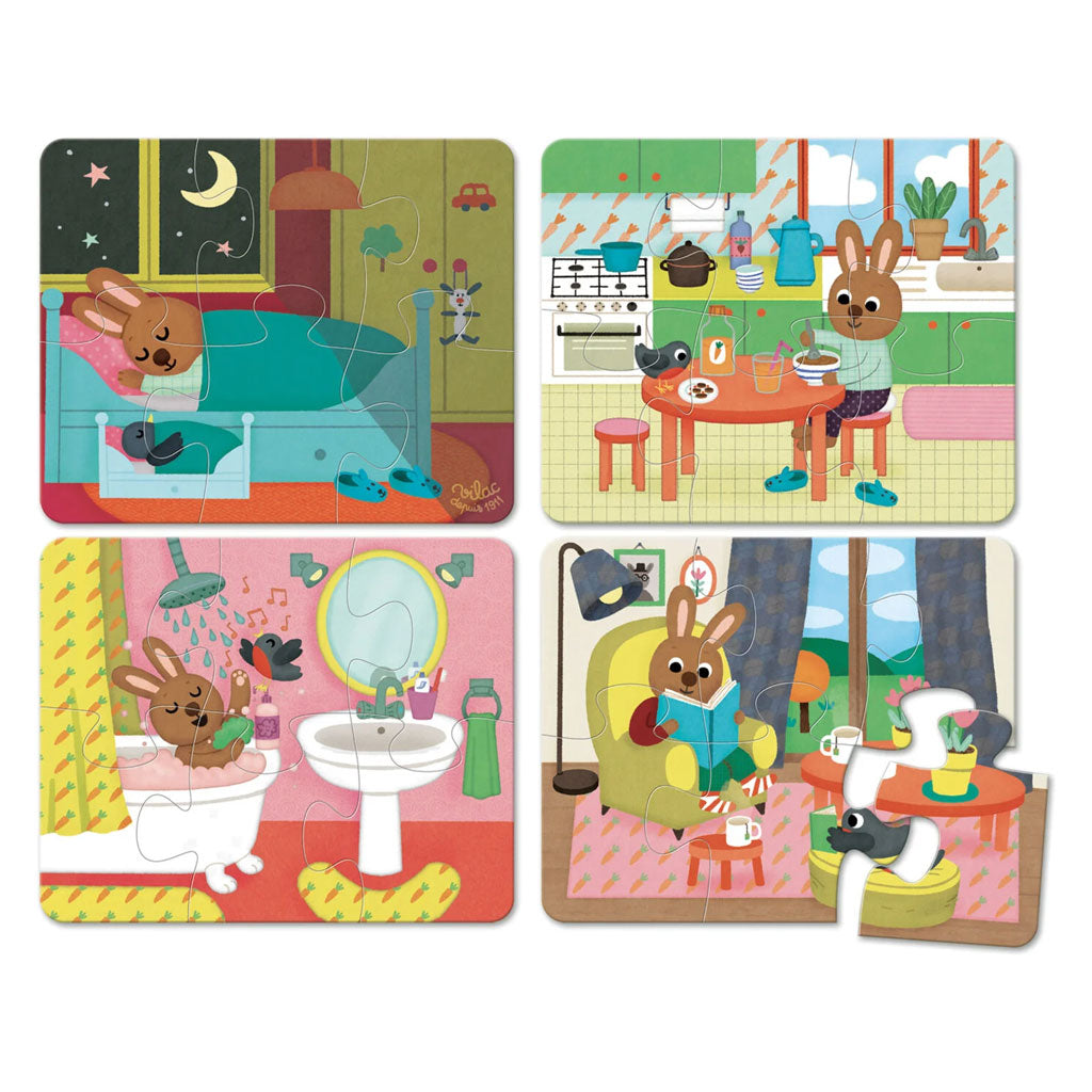 These beautiful, animal themed puzzles from Vilac will provide much entertainment for your little ones. The four puzzles have different cosy scenes depicted, such the rabbit and blackbird friends having breakfast or at bath time. Learning to solve a puzzle encourages imagination and fine motor skill development.