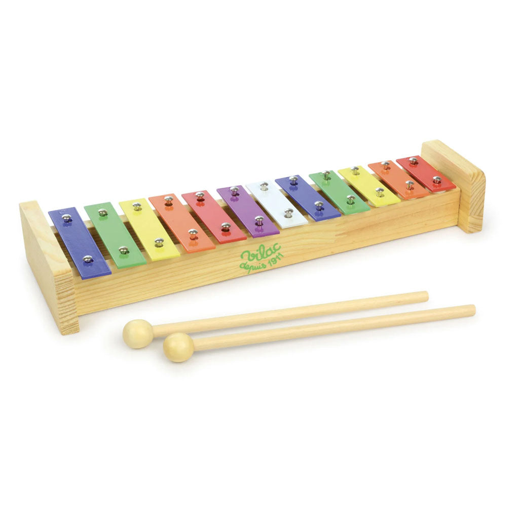 This beautifully crafted coloured wooden Xylophone is the perfect toy to inspire any budding little musicians. With its rainbow design it is great for identifying different colour and discovering the magic of music. The beautiful colours will help aid hand-eye co-ordination