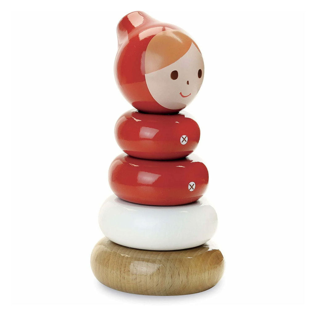 This beautifully designed wooden stacking toy is great for encouraging development, hand to eye coordination and shape sorting in young toddlers. There is great fun to be had with this toy and to top it off – it is shaped like Red Riding Hood!