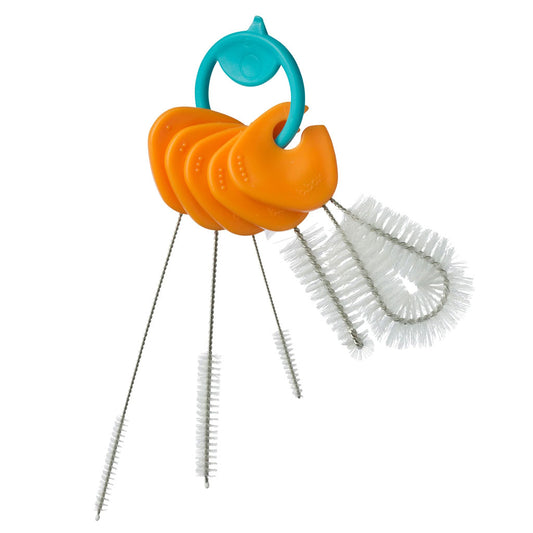 Contains every cleaning brush you need to hygienically clean sippy cups, drink bottles, straws and other hard to reach places, all on one handy ring. Brushes clip in and out of the handy ring. Brush ring also has a pick to help remove o-ring seals.