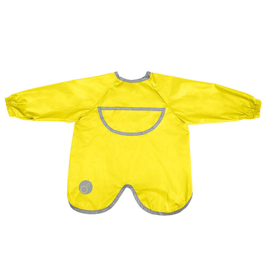 Unique waterproof Smock Bib that covers all over, including legs when seated. Handy food catcher pocket.