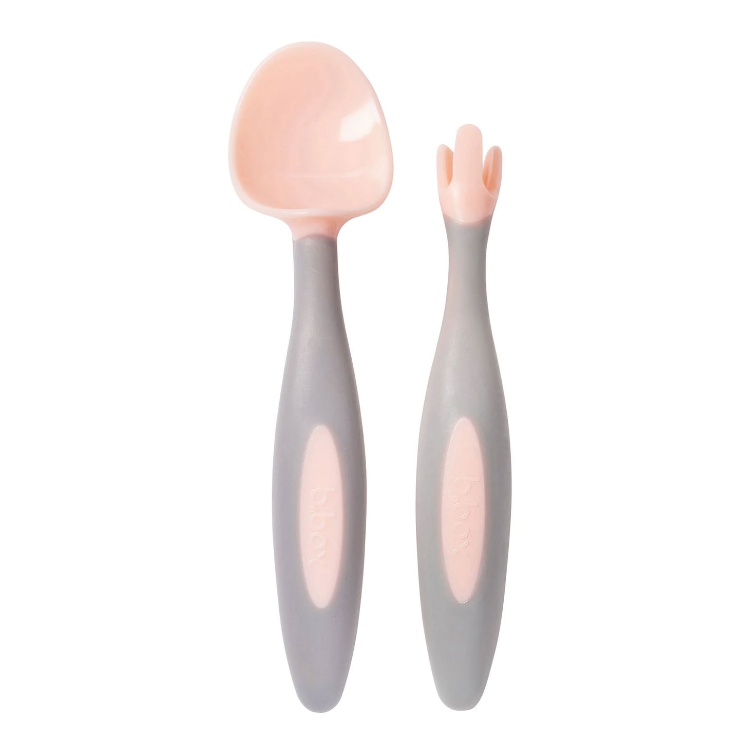 Unique patented fork and spoon, designed to fit the size and shape of little mouths. Angled handle to encourage independence.