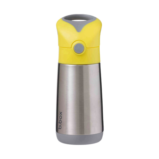 b.box Insulated Double Wall Stainless Steel Drink Bottle - 350ml. Keeps liquids cold for up to 7 hours or warm for up to 5 hours.